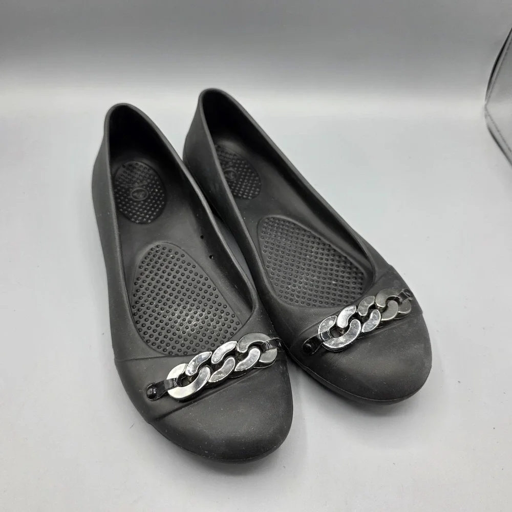 Crocs Gianna Ballet Flats Womens 9 Black Chain Link Slip On Comfort Shoes